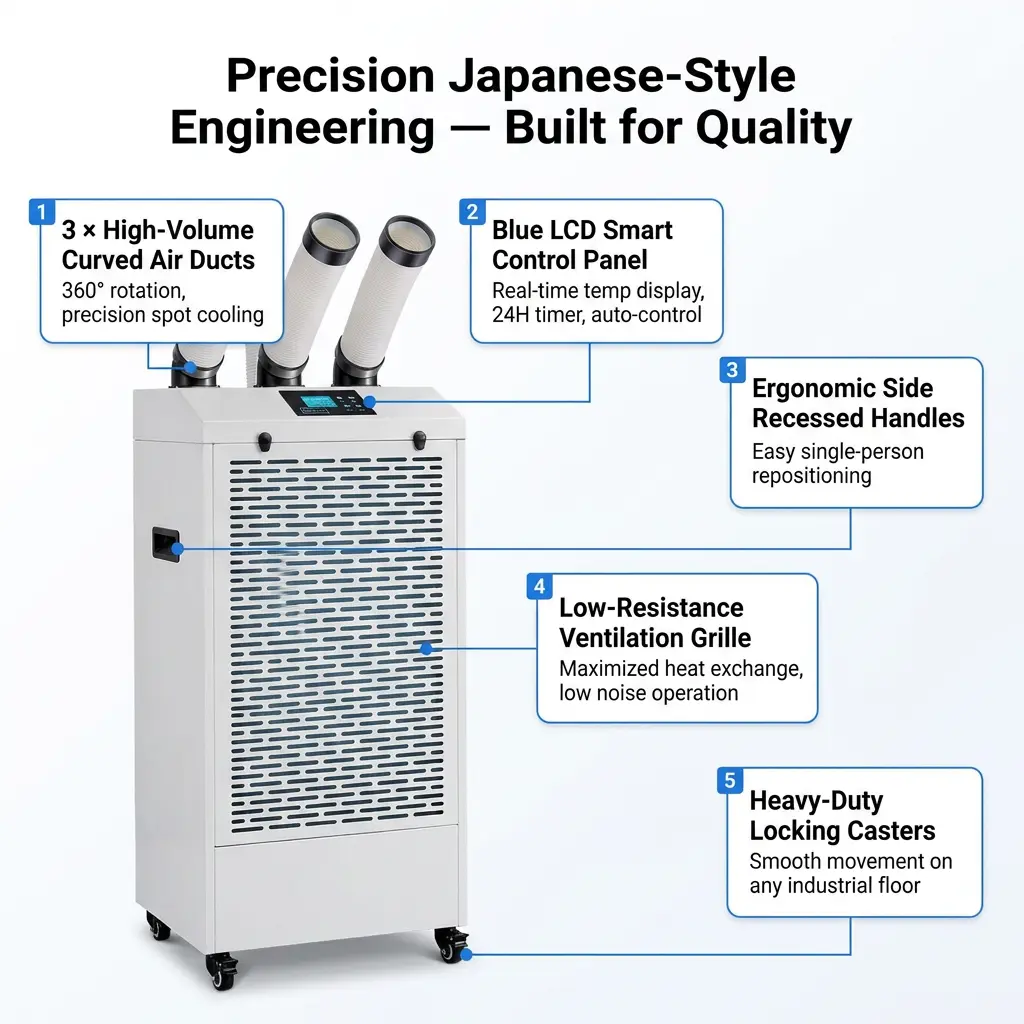 Aangepaste professionele 65dB stille bediening LCD-display Mobiele airconditioner Draagbare industriële AC in laboratorium Aangepaste professionele 65dB stille bediening LCD-display Mobiele airconditioner Draagbare industriële AC in laboratorium