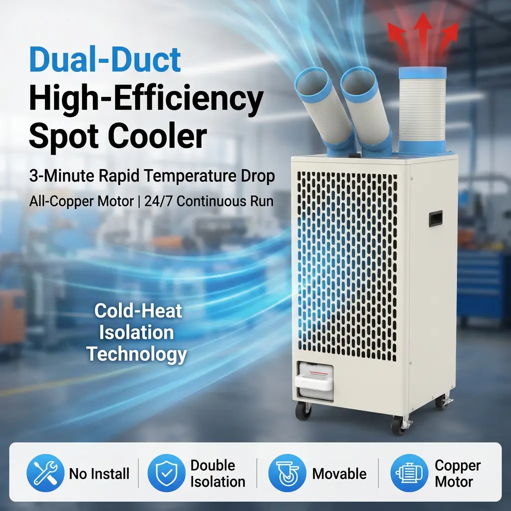 OEM White Metal Body 24 7 Dual Duct Cold Heat Isolatie Draagbare Spot Cooler Industriële Airconditioner voor Workshop OEM White Metal Body 24 7 Dual Duct Cold Heat Isolatie Draagbare Spot Cooler Industriële Airconditioner voor Workshop